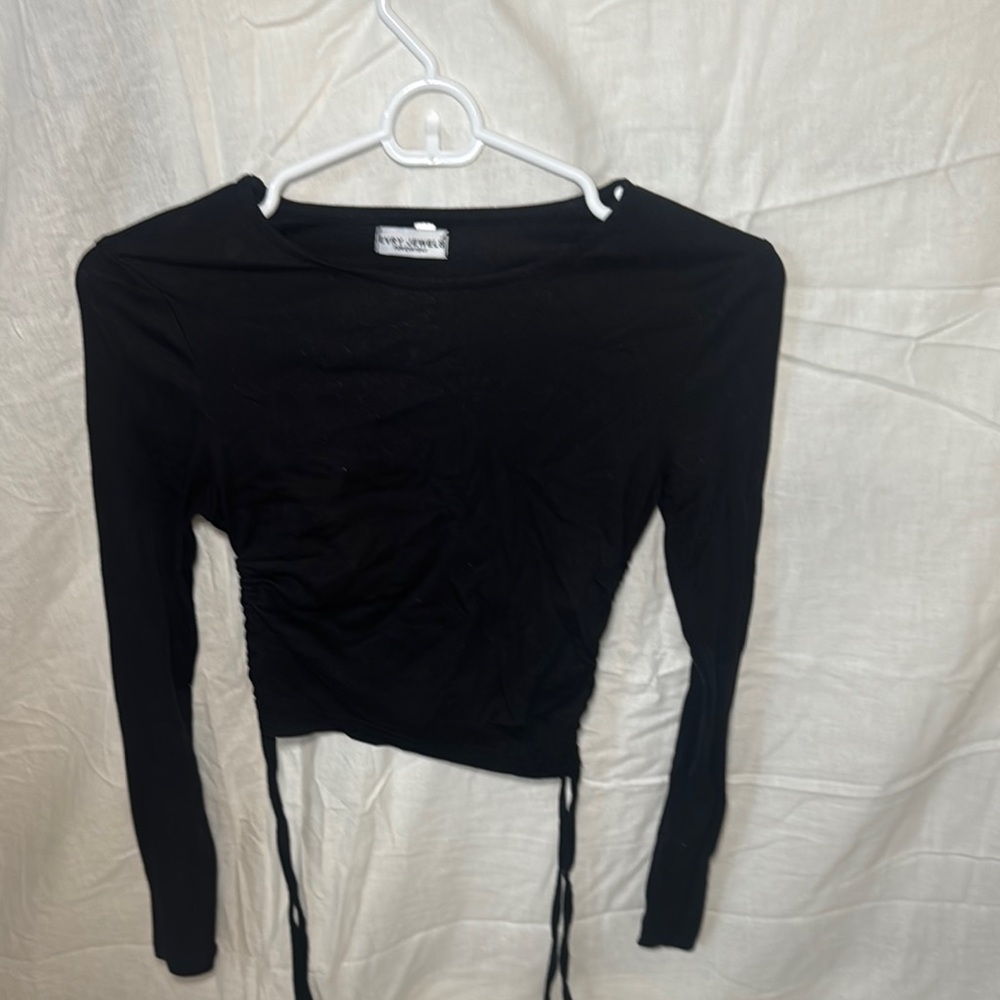 Black Fitted Tie Front Blouse